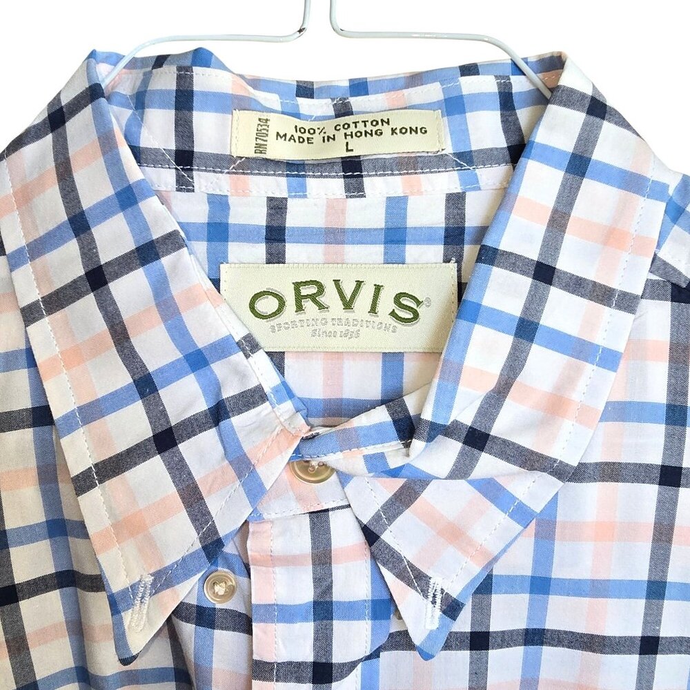 Orvis Mens Shirt Long-Sleeve Plaid Button-Down 100% Cotton Size L CM2205